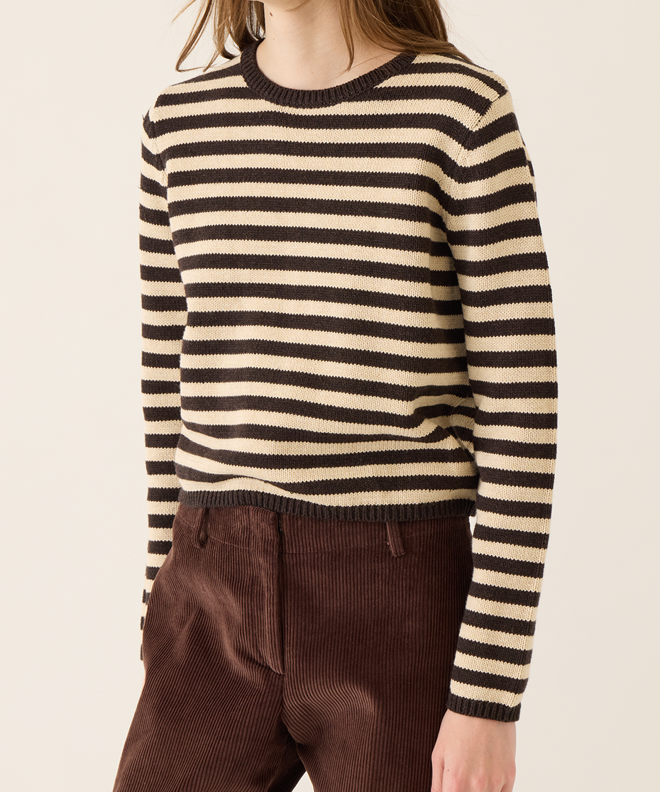 Melina stripe cotton cashmere sweater espresso oatmeal