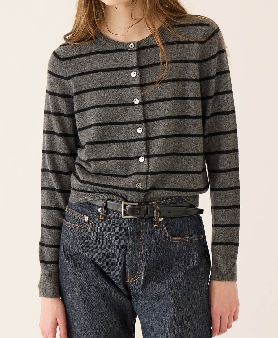 Ava stripe cashmere cardigan dark heather grey &amp; black