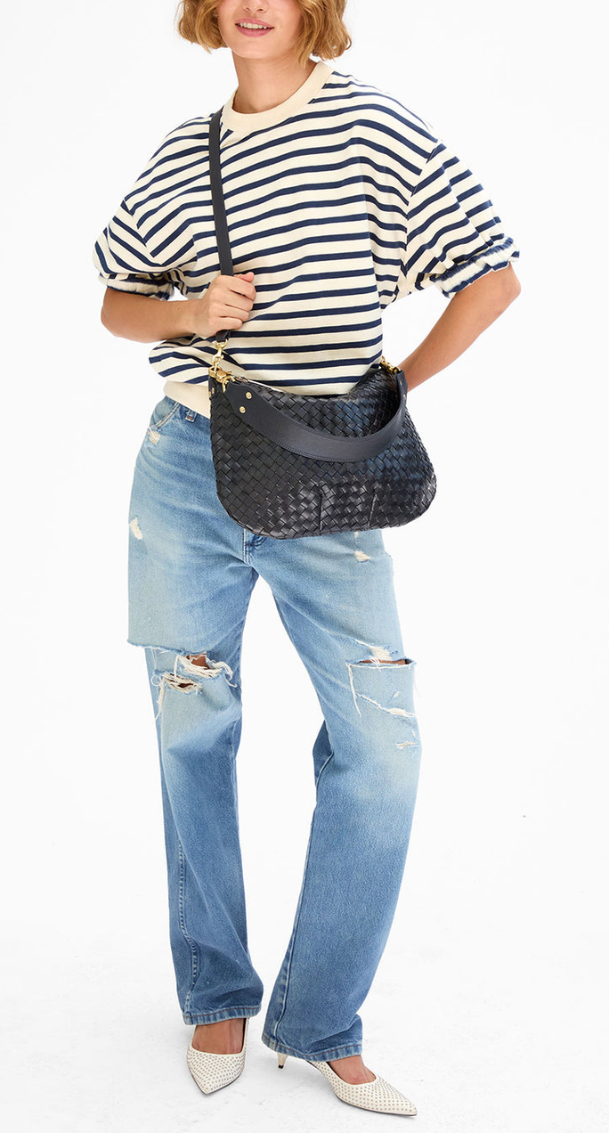 Moyen Messenger Medium Woven Diagonal Twilight Navy