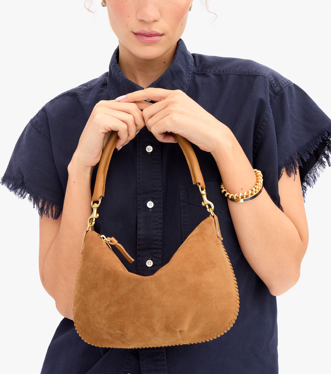 Petit Moyen Caramel Suede With Whipstitch