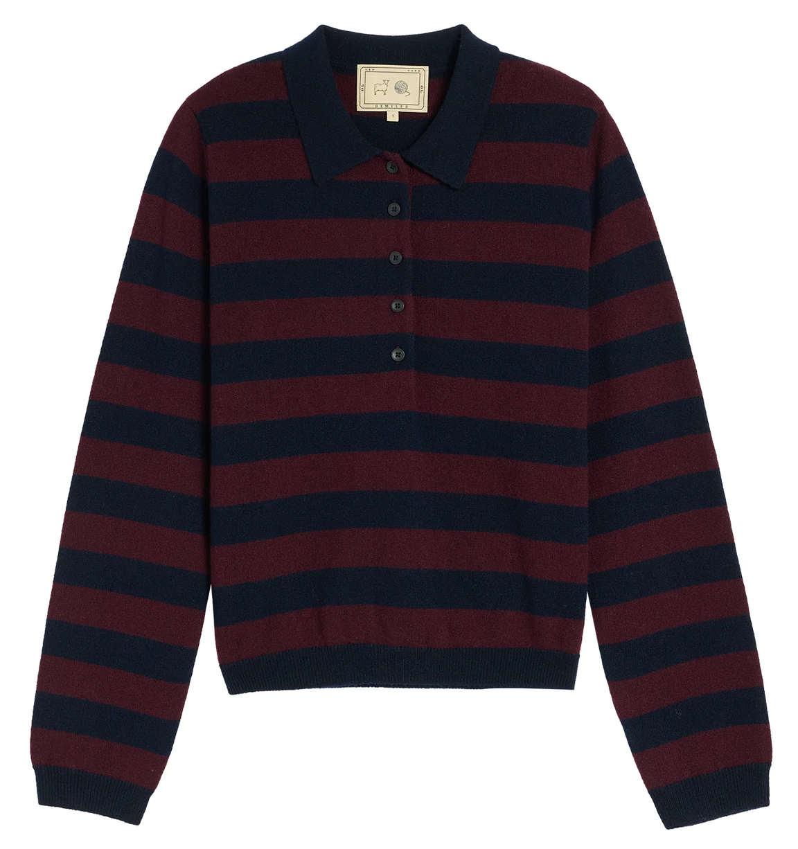 Ruth stripe cashmere polo sweater navy & garnet stripe
