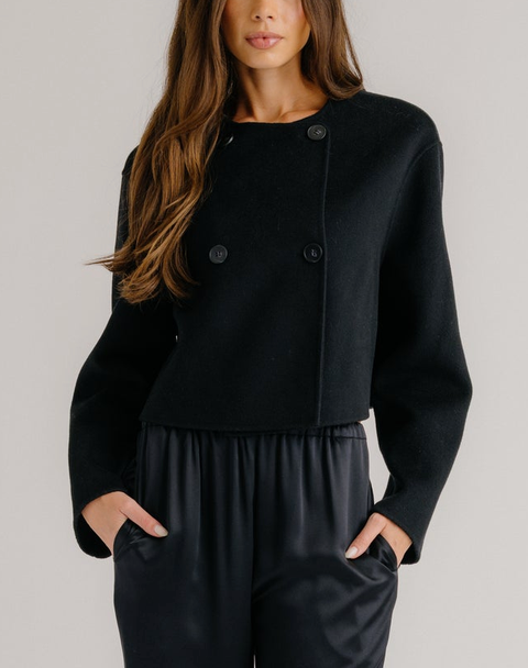 Floren Cropped Double Breasted Coat Black