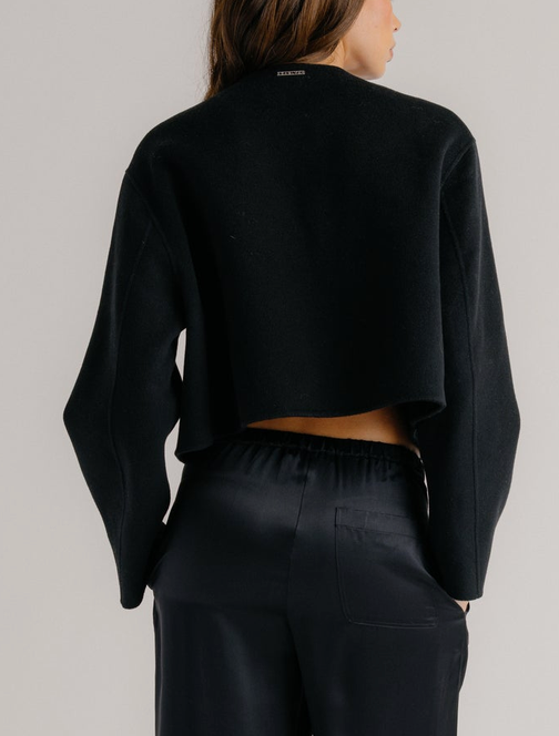 Floren Cropped Double Breasted Coat Black