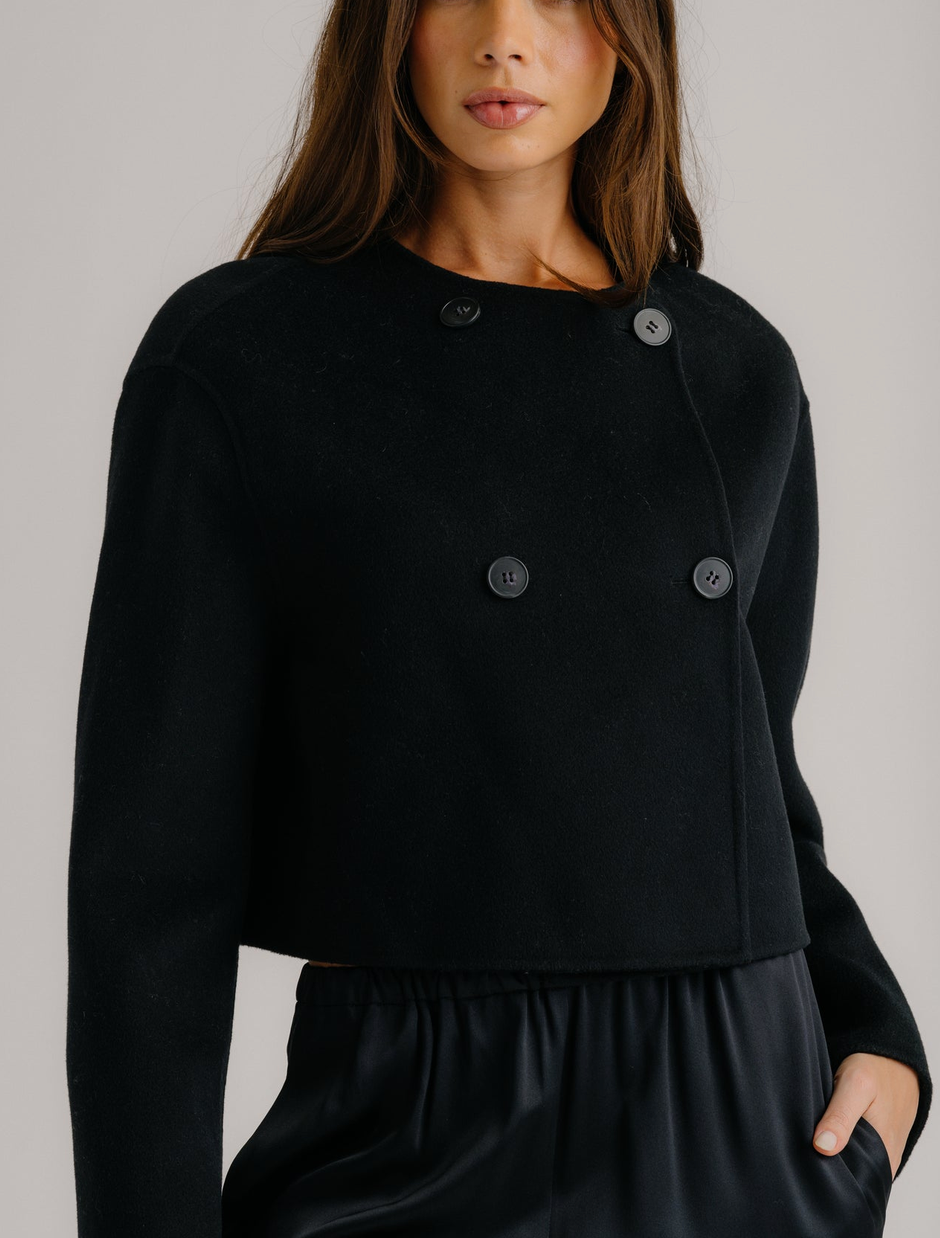 Floren Cropped Double Breasted Coat Black