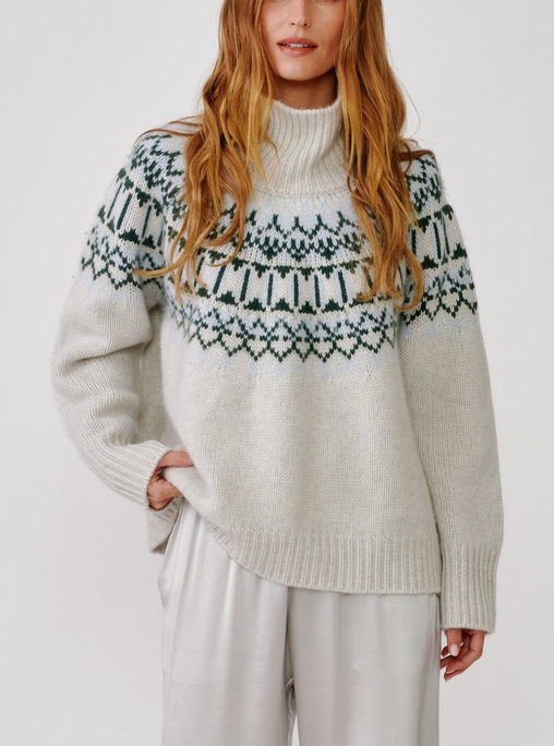 Cashmere Scottie Slouchy Fairisle Mockneck Freeze Fairisle