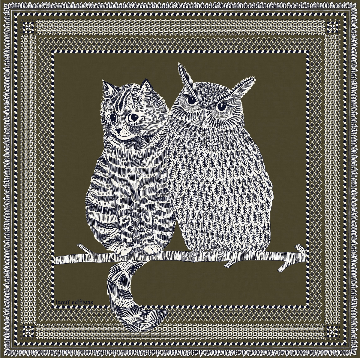 Square Scarf 70 Chouette Khaki