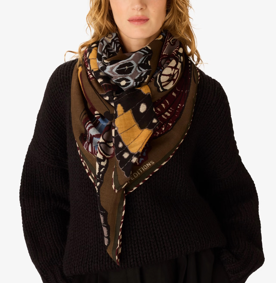 Square Scarf 130 Papillons Khaki