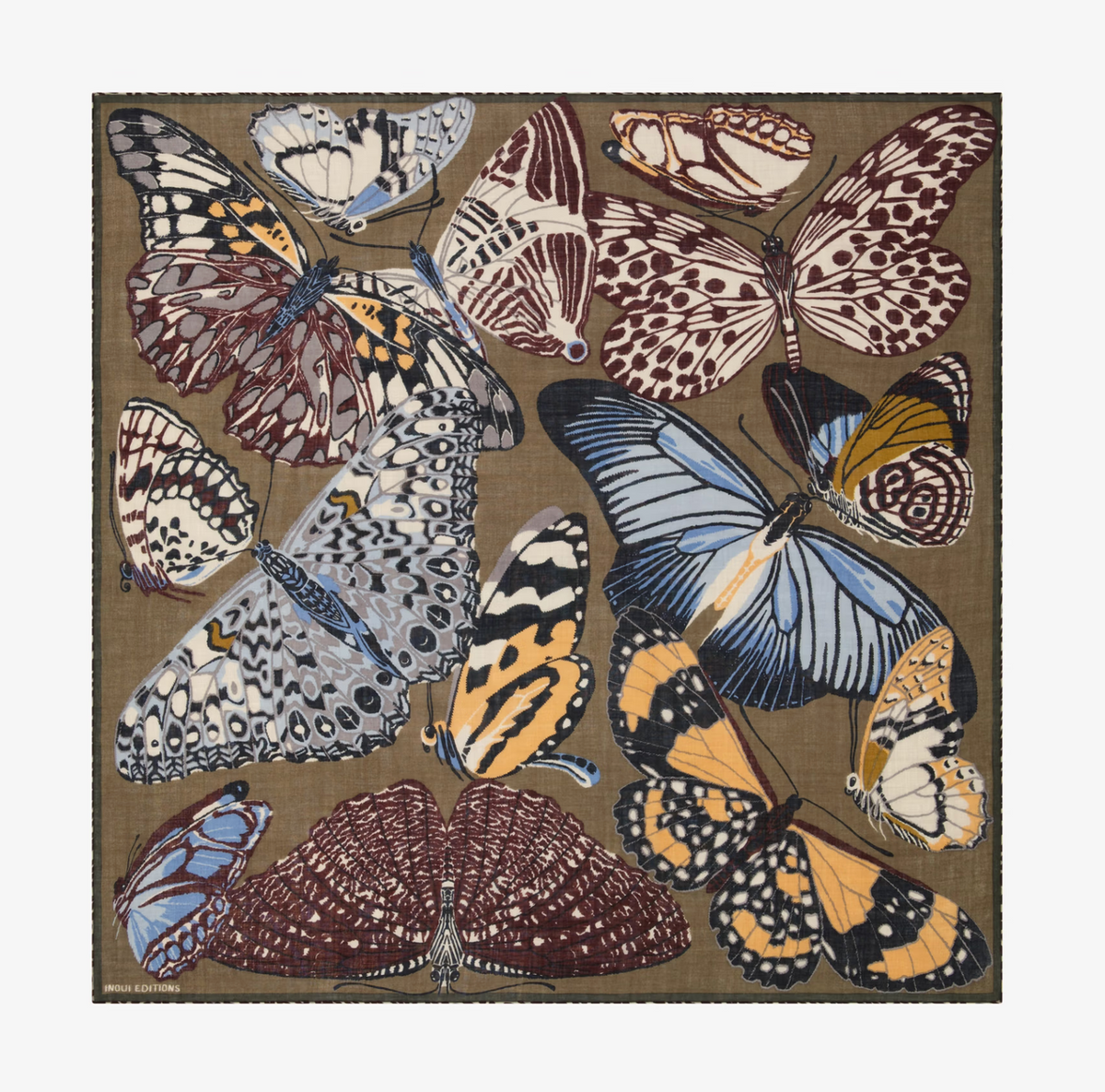 Square Scarf 130 Papillons Khaki