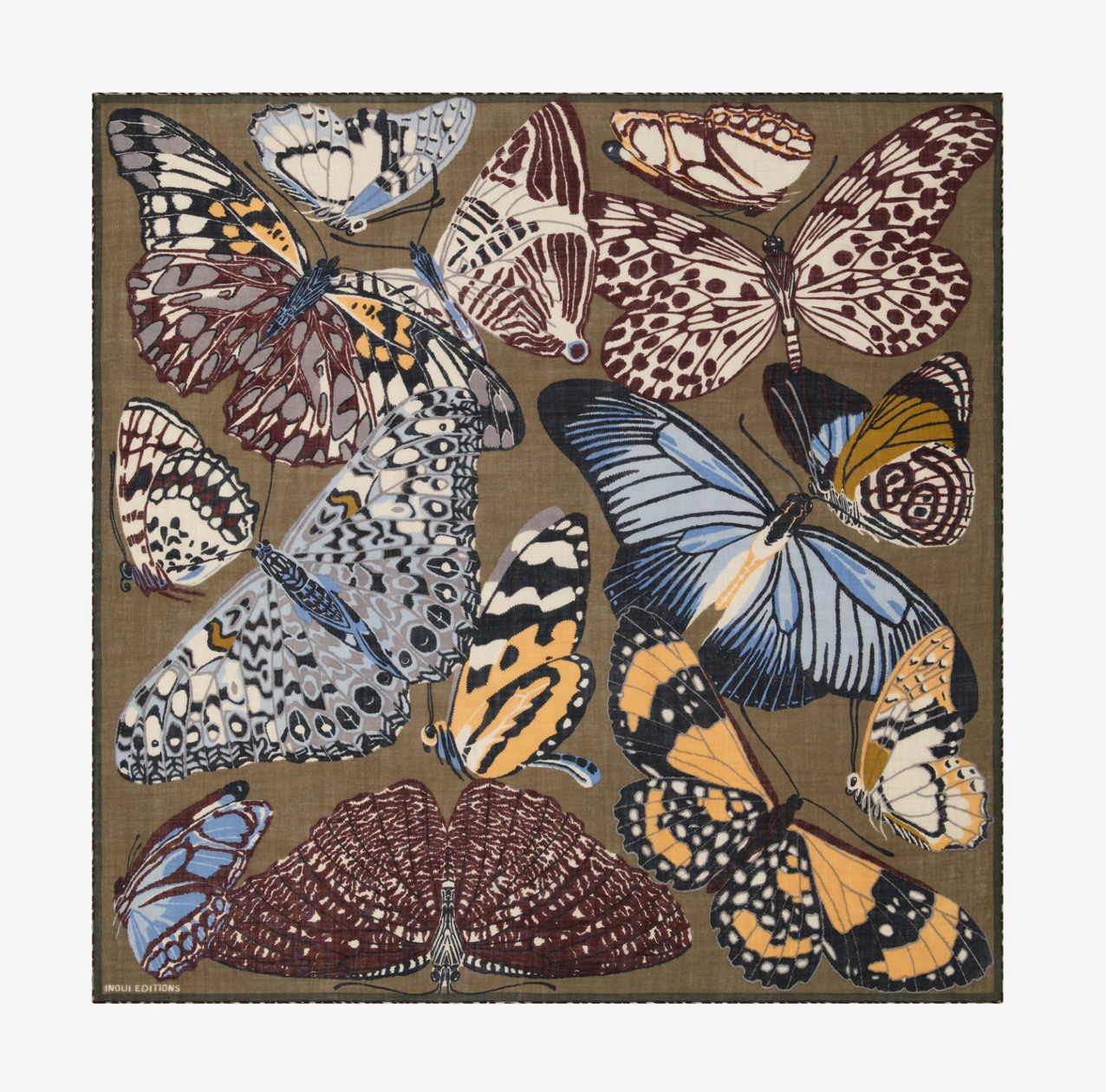Square Scarf 130 Papillons Khaki