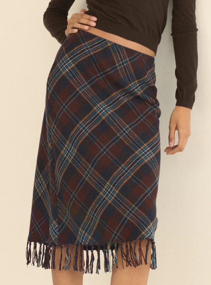 Elowette knotted fringe skirt willoughby plaid