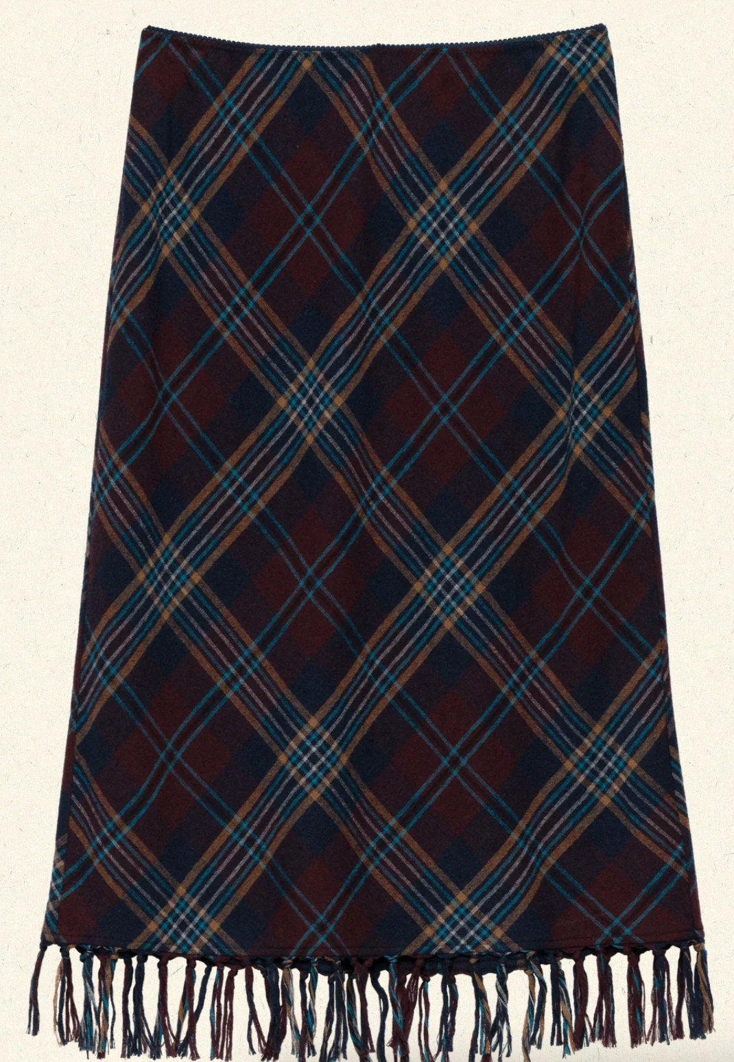 Elowette knotted fringe skirt willoughby plaid
