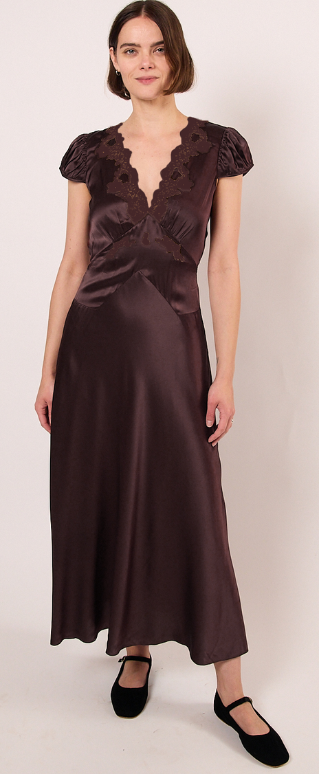 Coraline silk lace dress equestrian brown