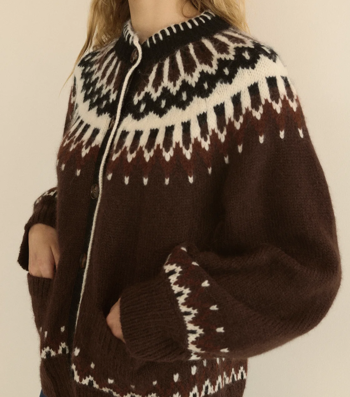 Hue cardigan brun aberdeen fair isle