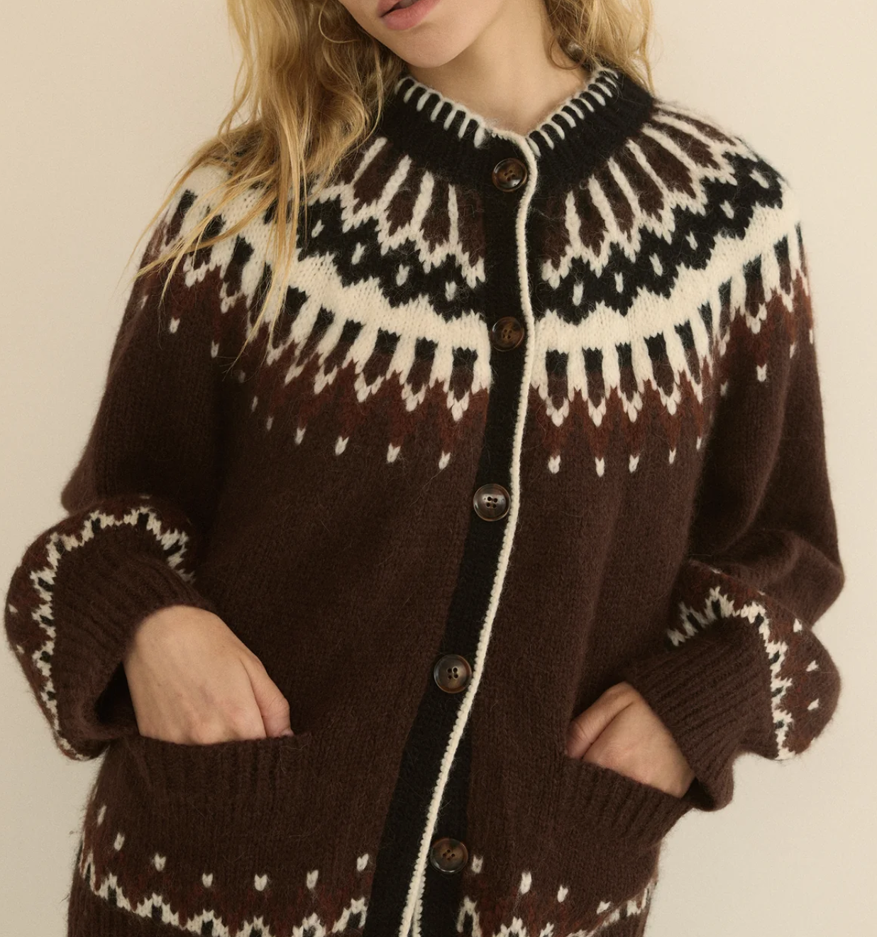 Hue cardigan brun aberdeen fair isle