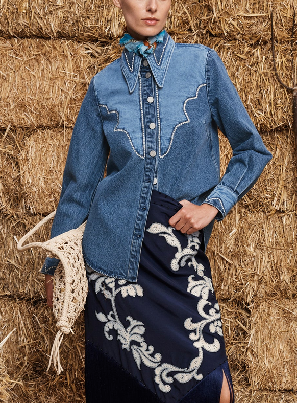 Jesse Denim Applique Shirt Blue
