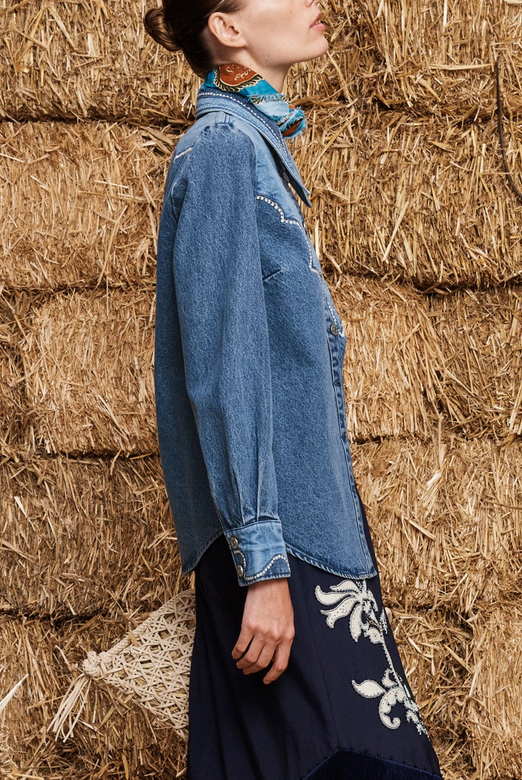 Jesse Denim Applique Shirt Blue