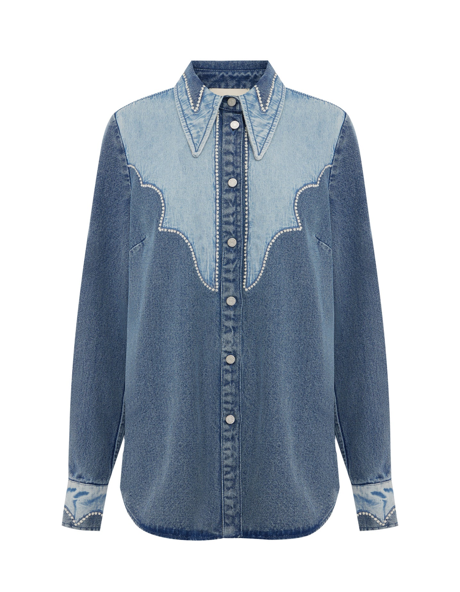 Jesse Denim Applique Shirt Blue