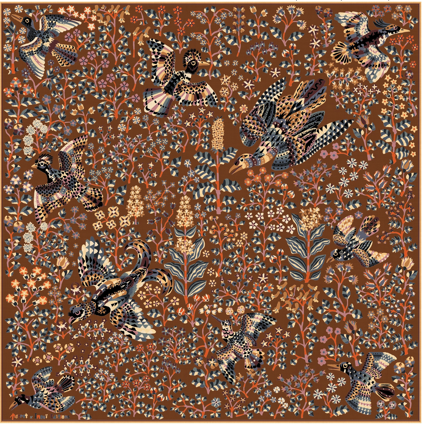 Square Scarf 130 Rene Perrot Brown
