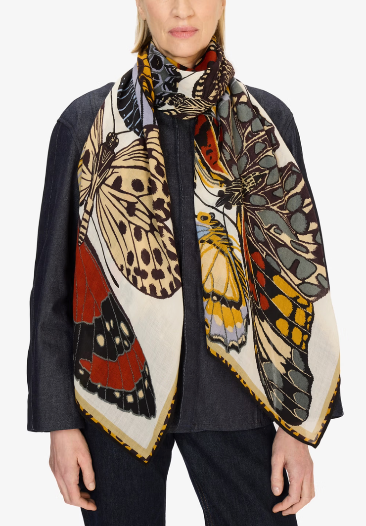 Rectangle Scarf 70 Papillons White