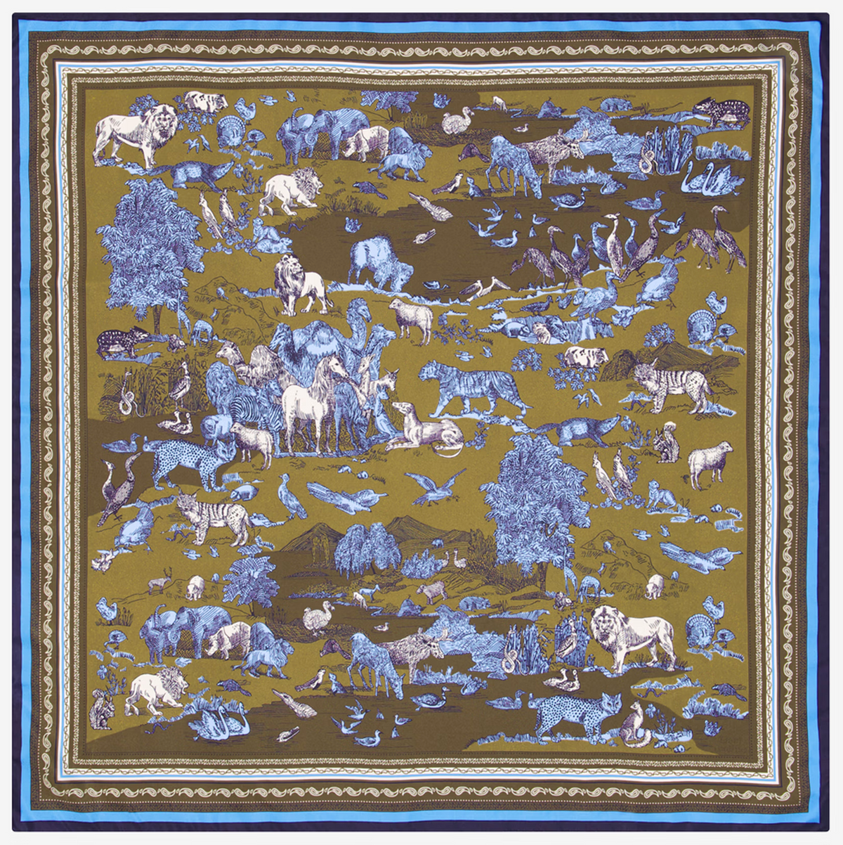 Square Scarf 65 Reverie Khaki/Blue