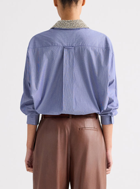 Big Joe With Crystal Collar Mini Lady Pinstripe Midnight/White