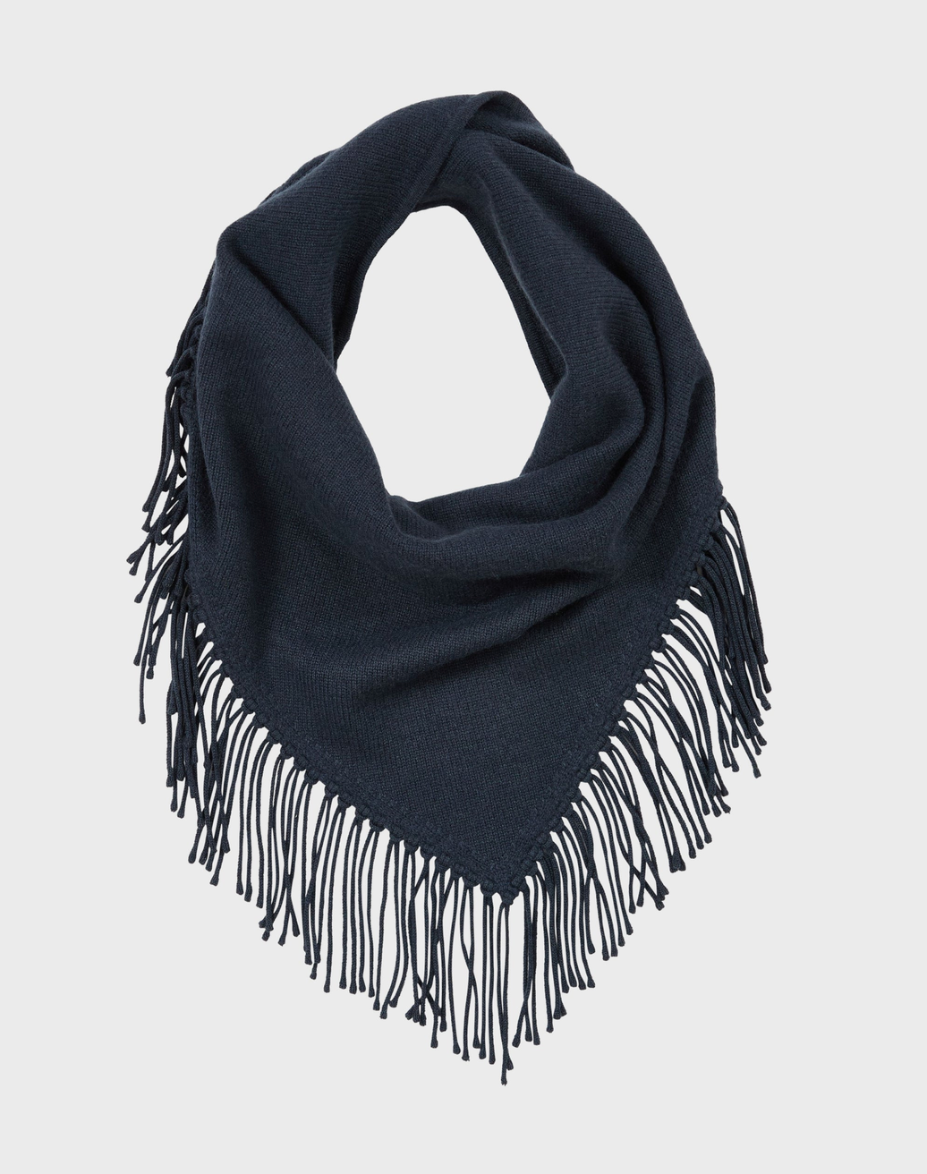Cashmere Fringe Triangle Scarf Blue Nights