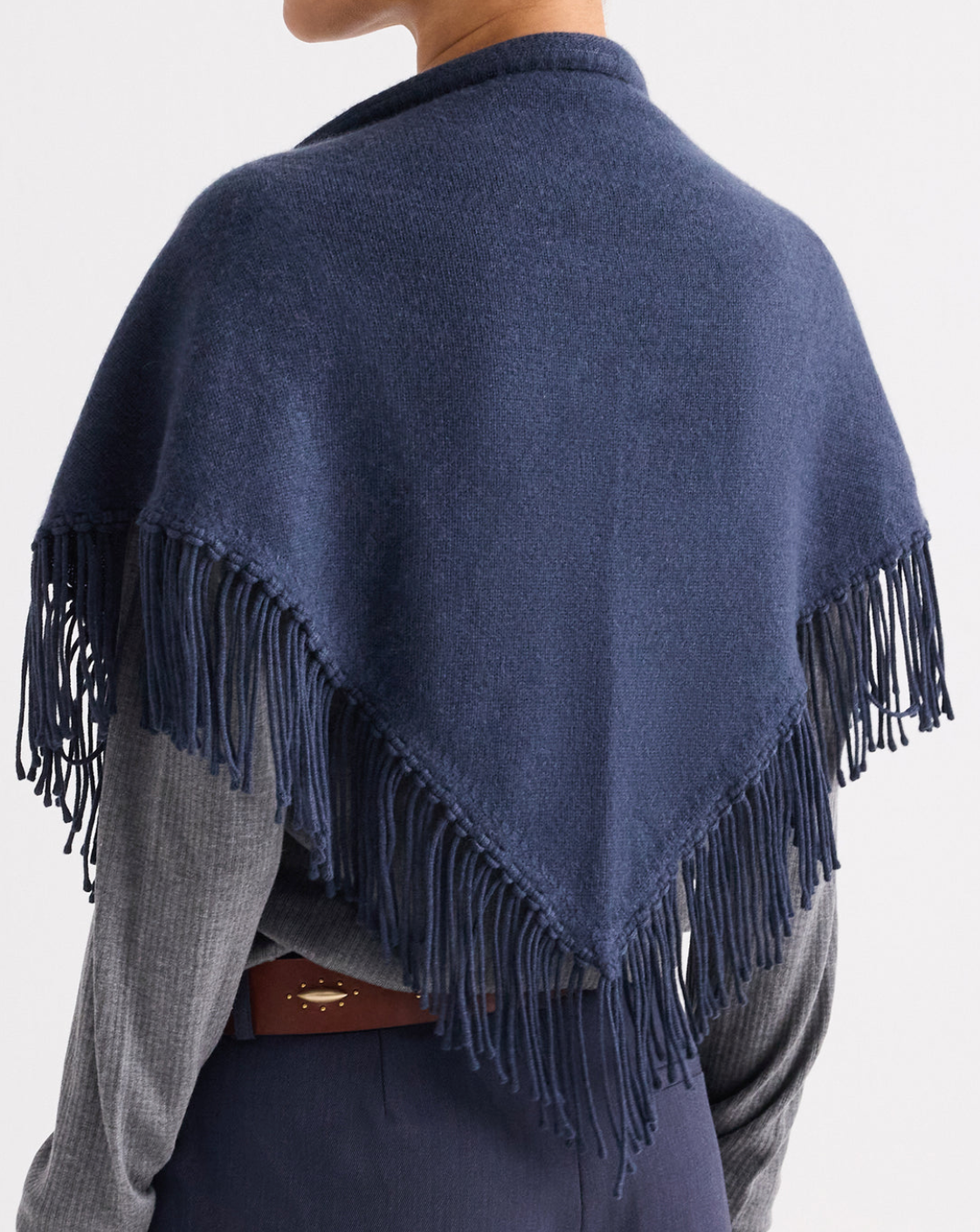 Cashmere Fringe Triangle Scarf Blue Nights