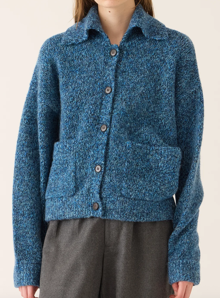 alice speckled wool alpaca cardigan speckled peacock