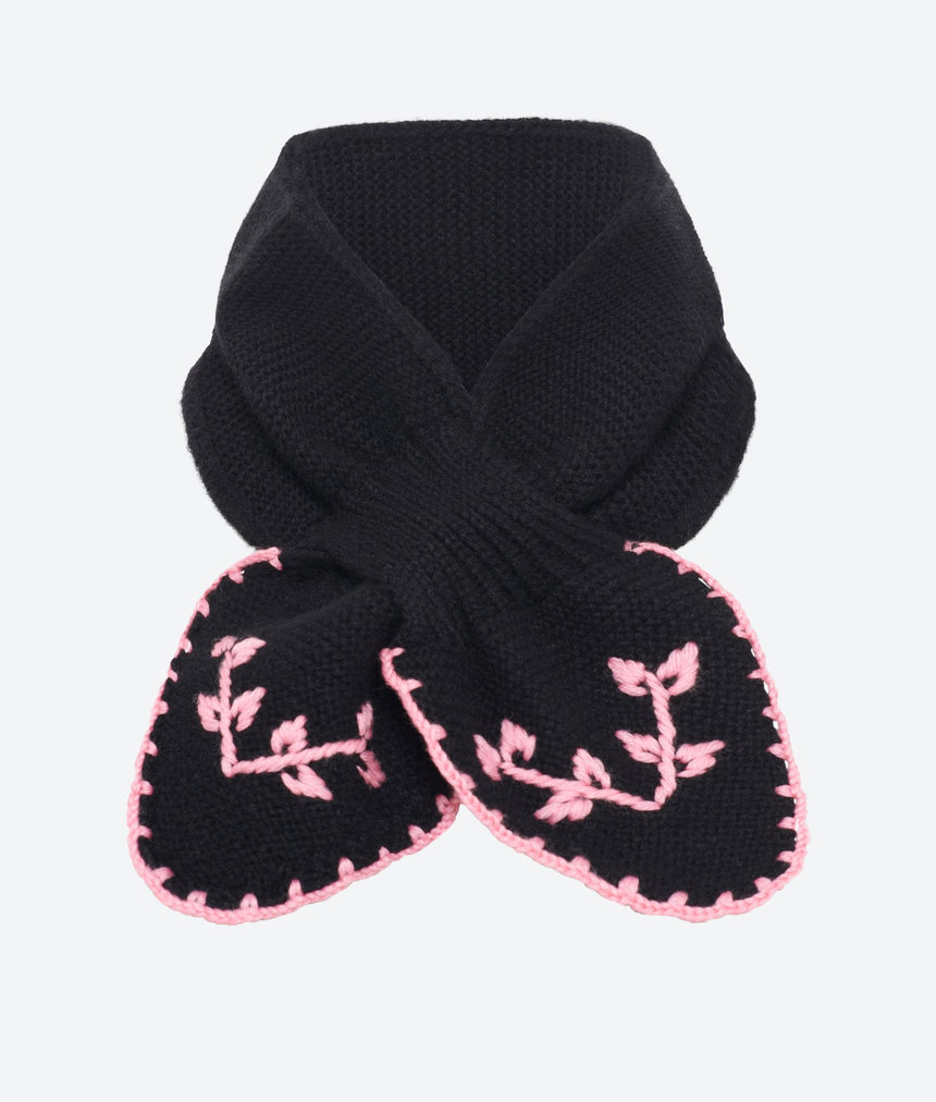 Hand-Embroidered Neck Scarf Deep Black / Candy Pink