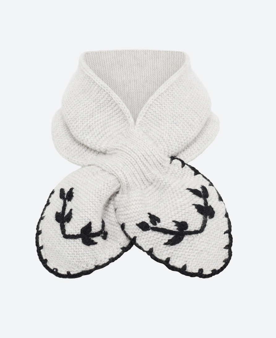 Hand-Embroidered Neck Scarf Mouse Grey / Deep Black