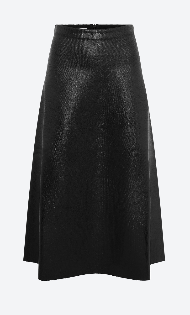 Long Knit Skirt Leather Look Deep Black