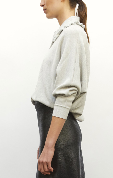 Wide Knit Top Lace Collar Light Heather Grey
