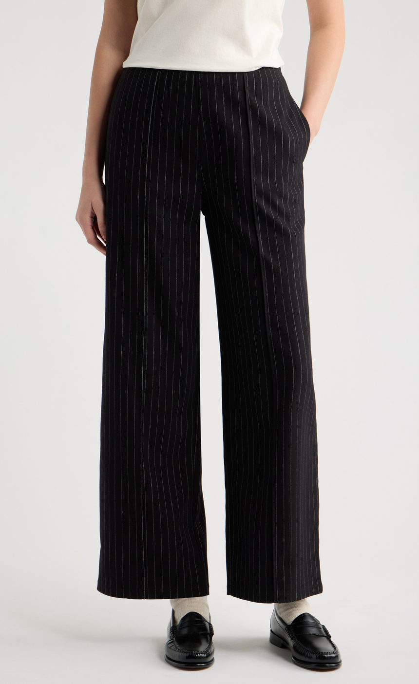 The Tracksuit Pintuck Pant Black Cream Pinstripe