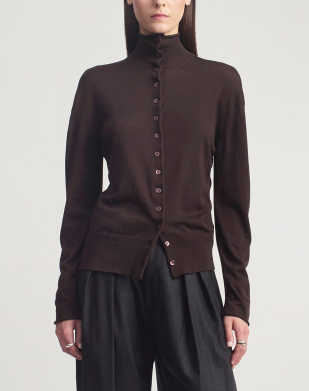 Leona Cardigan In Silk Wool Cacao