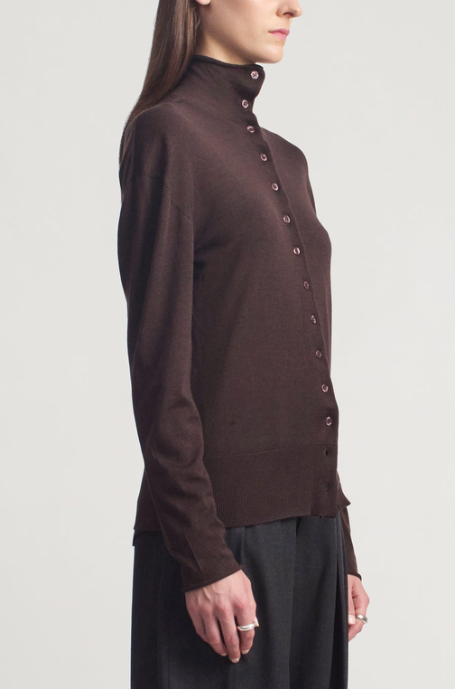 Leona Cardigan In Silk Wool Cacao