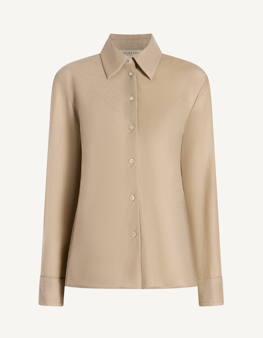 Joan Bias Button Down In Featherweight Wool Taupe