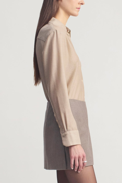 Joan Bias Button Down In Featherweight Wool Taupe