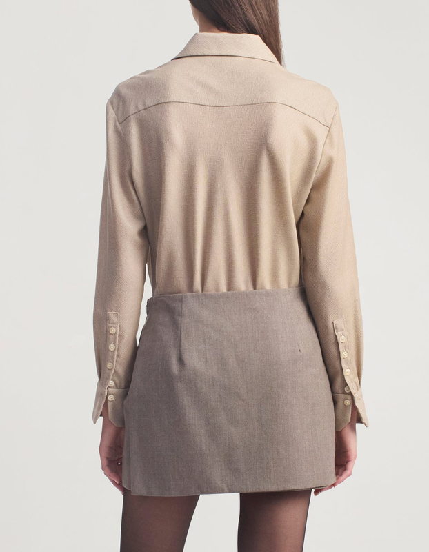 Joan Bias Button Down In Featherweight Wool Taupe