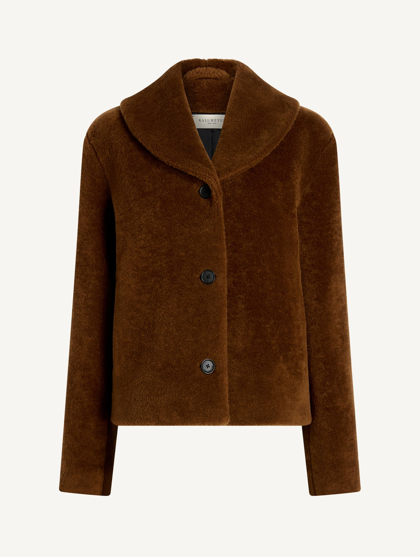 Marlie Shawl Jacket In Wool Shearling Ginger