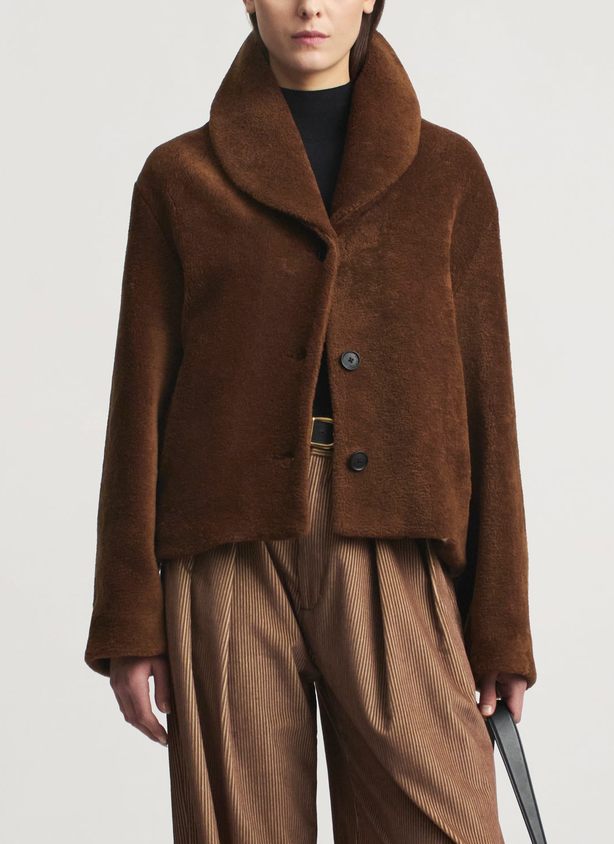 Marlie Shawl Jacket In Wool Shearling Ginger