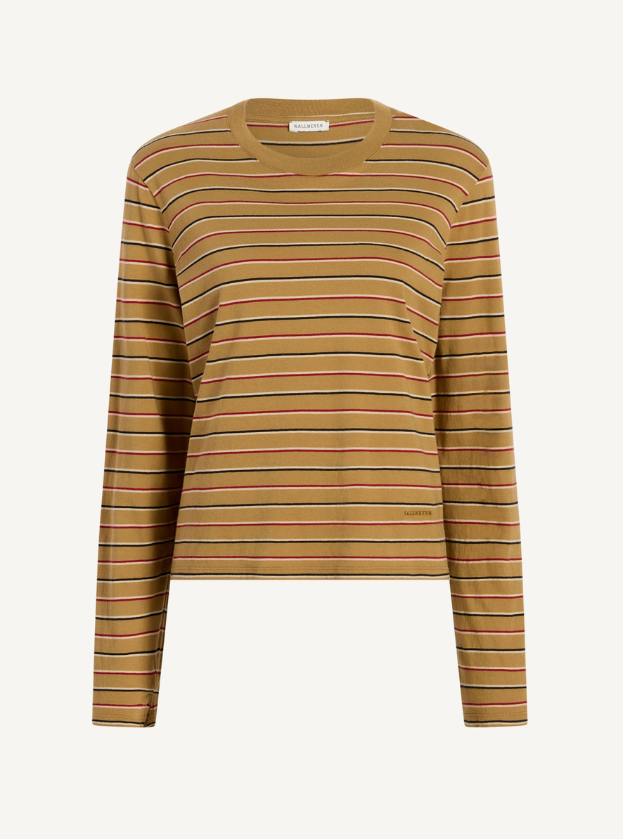Wynn Long Sleeve T-Shirt In Camel Stripe