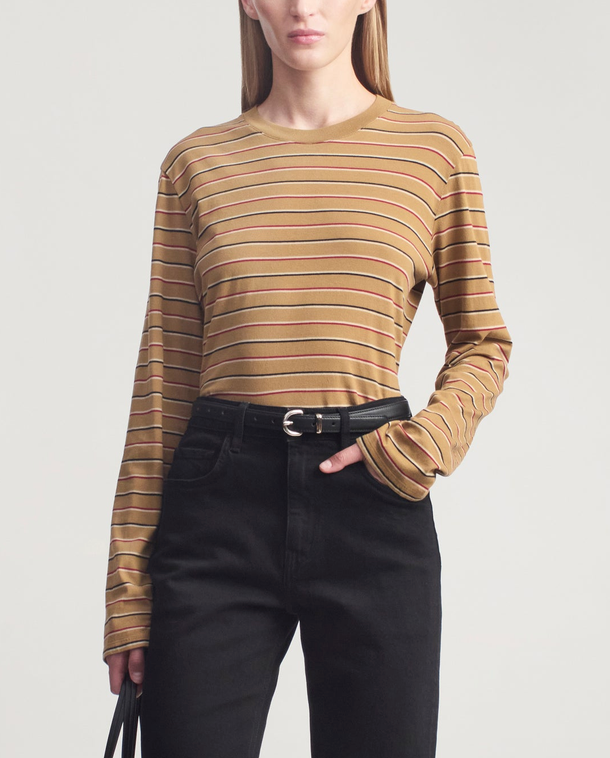 Wynn Long Sleeve T-Shirt In Camel Stripe