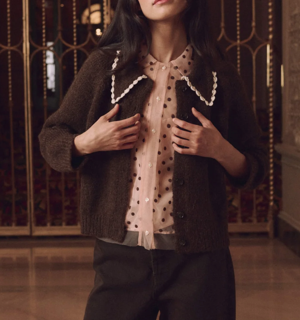 The Crochet Collar Cardigan Chocolate Brown