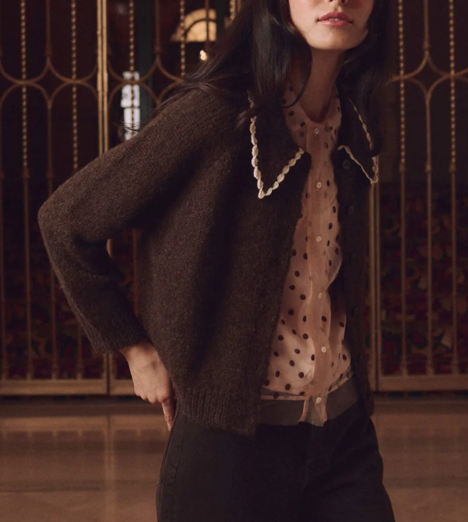 The Crochet Collar Cardigan Chocolate Brown