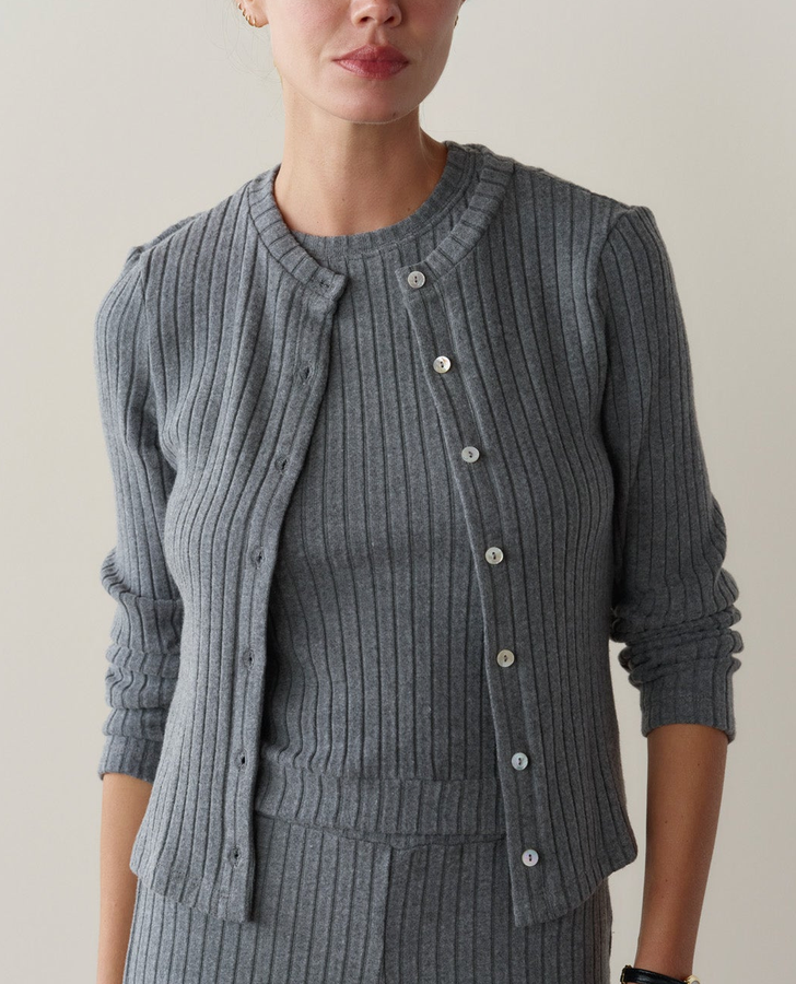 The Sweater Rib Cardigan Charcoal Grey