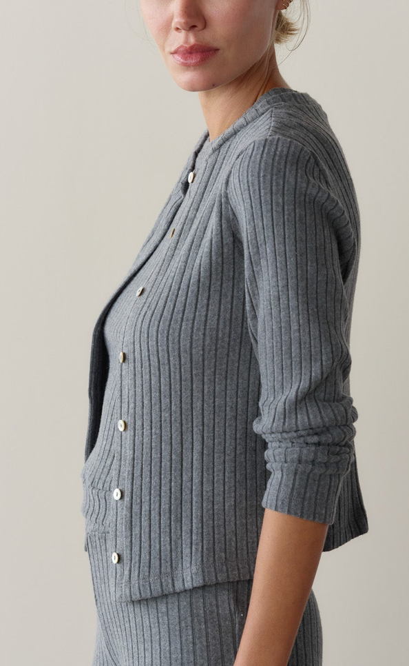 The Sweater Rib Cardigan Charcoal Grey