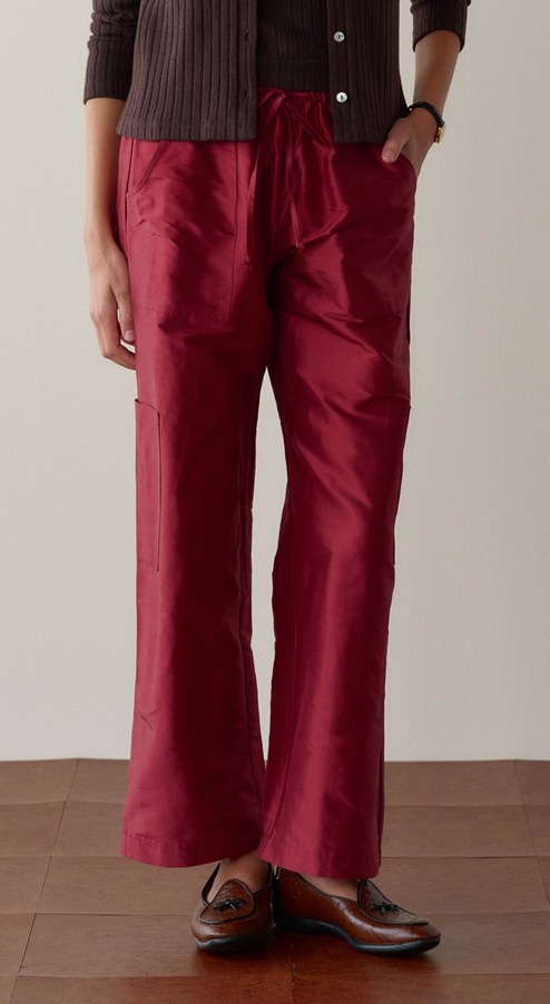 The Silk Taffeta Cargo Pant Oxblood
