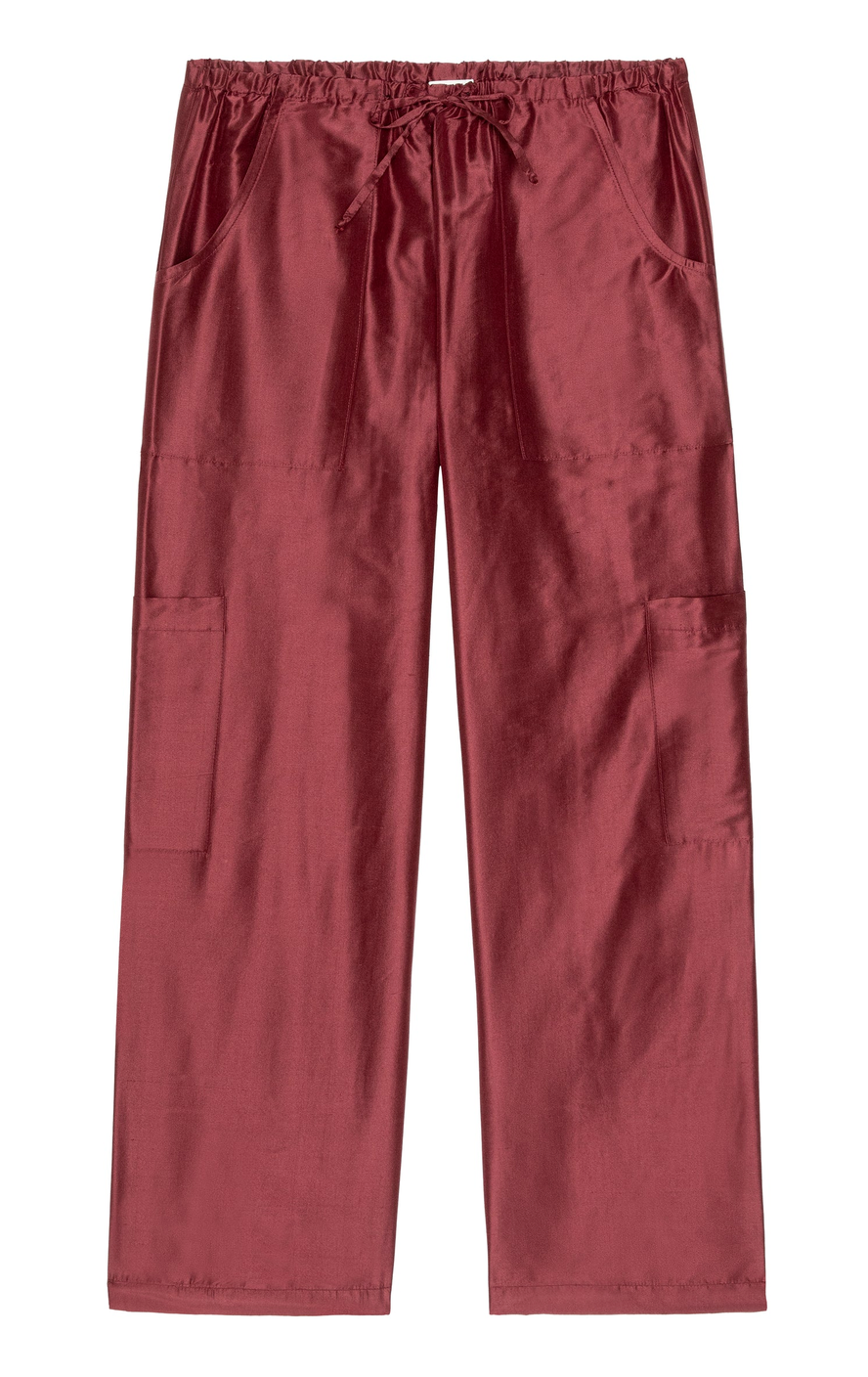 The Silk Taffeta Cargo Pant Oxblood