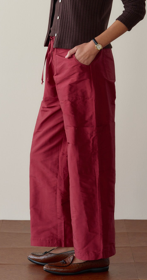 The Silk Taffeta Cargo Pant Oxblood