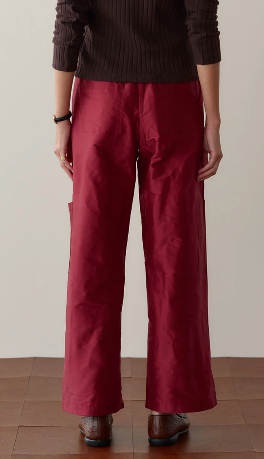 The Silk Taffeta Cargo Pant Oxblood